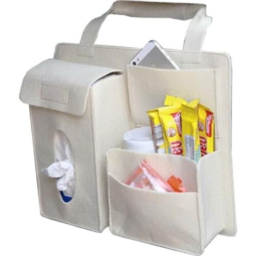 3XUB Car Back Seat Storage Bag Organizer Hanging Bag Paper Towel Mobile Phone Storage Felt Storage Bag Debris Organizer