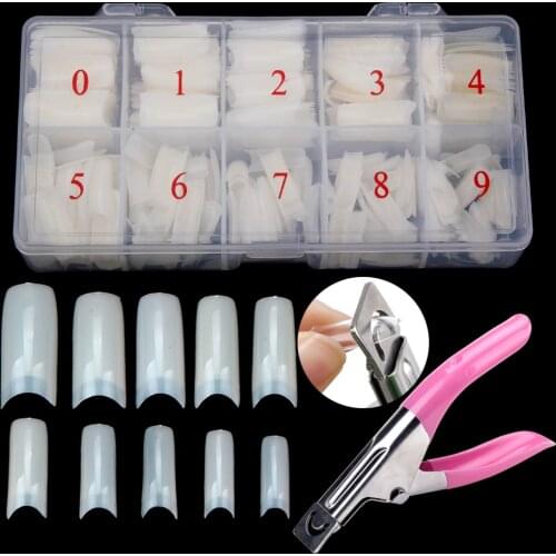 500pcs/Box Clear Nail Tips Artificial Capsule With False Nails Cutter Coffin French Fake Full Cover Fingernails Manicure Tools