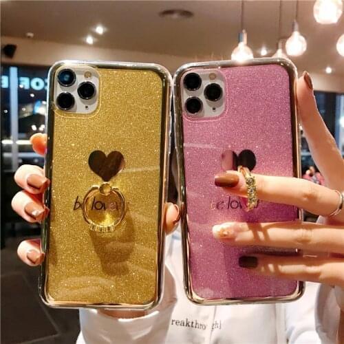 Glitter love heart Ring Holder Phone Case For Samsung Galaxy S20 Ultra S9 Plus A01 A51 A71 A10s Shockproof Protective Back Cover