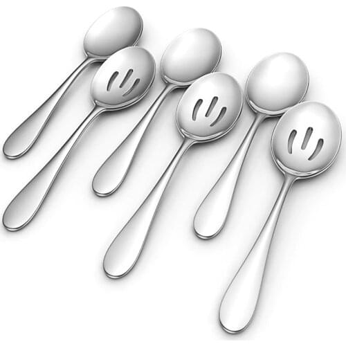 Large Serving Spoons Set Of 6 -Stainless Steel Mirror Polished Utensils for Cooking, Mixing - Includes 3 Serving Spoons