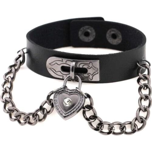 Punk style heart-shaped lock bracelet pendant chain bracelet adjustable bracelet leather bracelet wristband 100% handmade