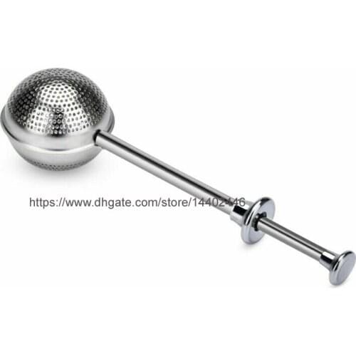 Lowest Price 200pcs/lot Ball Round Shape Push Style Teakettles Teapot Stainless steel Tea Mesh Infuser Strainer New Tea leaf