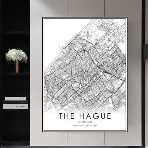 Black and White City Map The The Hague City Map Poster HD Print Wall Art Canvas Nordic Landscape Painting for Home Decor