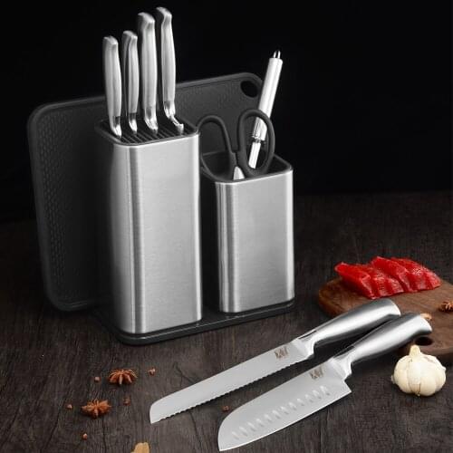 XYj Steel Kitchen Knife Holder Storage Stainless Steel Knife Block Stand for Knives Large Capacity Multifunctional Storage Seat