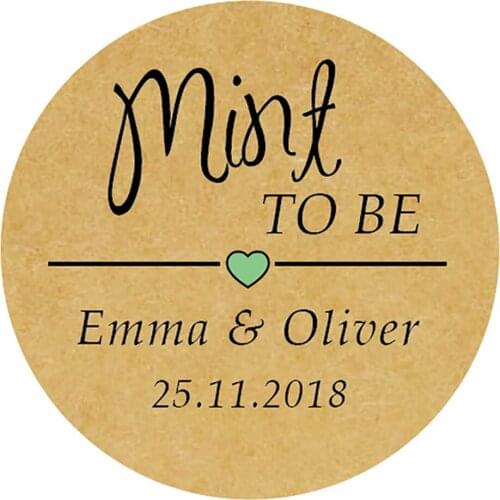 DouxArt 100 Pieces Custom Personalized, Wedding Stickers - Mint to be, 40mm Colorful Wedding Party Communion Gift Labels P089