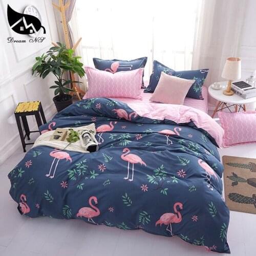 Dream NS 2/3PCS Polyester Fiber Cotton Bedding Set Fashion Blue Famingo Home Quilt Package Size EU/AU/US/Duvet Cover