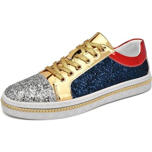 Mens Fashion Shoes Glitter Golden Laces Mirrors Sneakers Men Low-cut Flat Men Luxury Shoes Casual for Couples zapatos de hombre