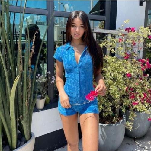 Summer Letter Print Button Romper Women Skinny Playsuit Homewear Outfits Lounge Wear Pajamas Shorts Jumpsuit Overalls Streetwear