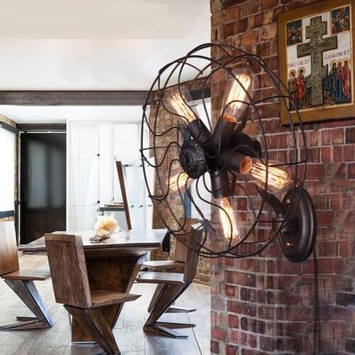 Loft retro restaurant wall lamp bedroom aisle American creative personality lamp iron industry wind turbine fan wall lampZCL