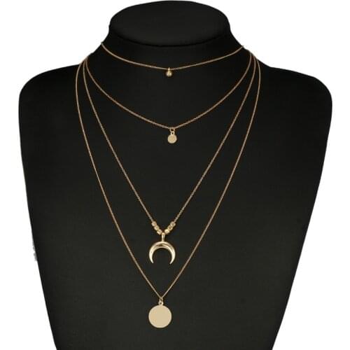 European And American Fashion New Retro Elegant Ethnic Wind Moon Horn Disc Alloy Multilayer Necklace Aliexpress Wholesale Sales