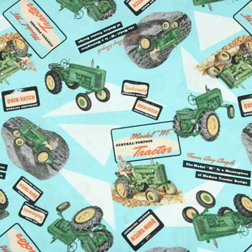 Cartoon Printed Tractor Design 100% Cotton Fabric for Kids Clothes Hometextile Backpacks Slipcover Cushion Cover DIY Material