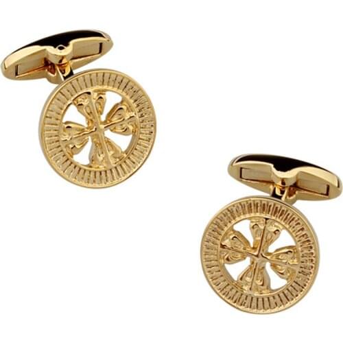 Mens Cufflinks Business Banquet Wedding Celebration Groom Shirt Accessories Gifts High-end Gold Round Hollow Cross Cuff Links