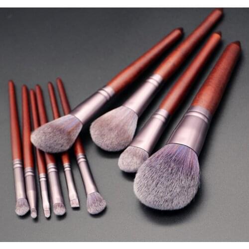 Make Up Set Synthetic Brush SetHigh Quality Makeup Brushes Synthetic Brush Set 11pcs Maroon Wooden Handles Brushes Professional