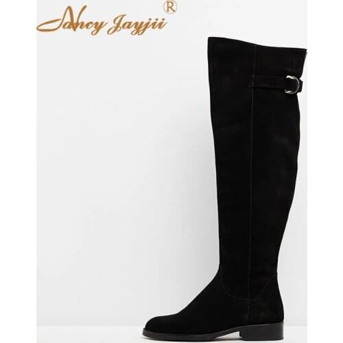 Women Shoes Adult Boots Lady knee-High Square Heel Slip-on Black Solid Round Toe Zipper Leisure Fashion Nancyjayjii Mature 2019