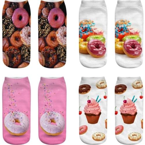 New Harajuku 3D Print Cotton Doughnut Funny Socks Women Low Cut Ankle Short Sock Sweet Buns Chaussette Calcetines Mujer Sox