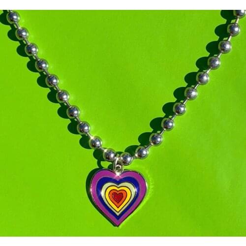 Colorful enamel heart sunflower floral pendant necklace for teenage girls egirls harajuku cute y2k jewelry night accessory