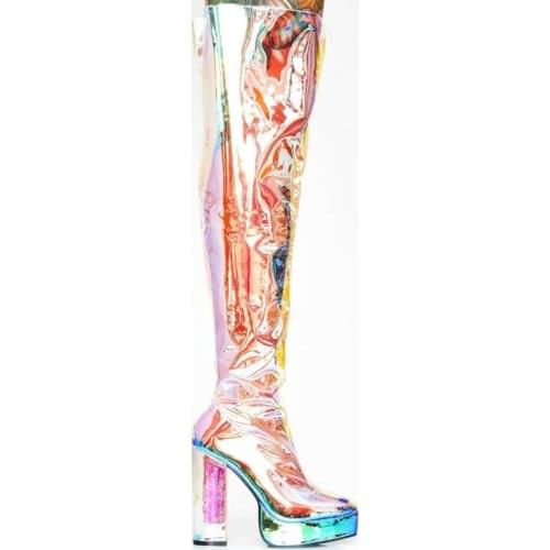 Transparent Holographic dance boots Dj dance shoes Women