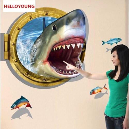 QT-0106 DIY 3D The Bottom Of The Sea Shark World Art Sticker Bedroom Home Decor Vinyl Wall Sticker Waterproof Rural Wallpaper