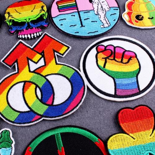 Rainbow Skull LGBT Patch Pride Gay ron on Patches On Clothes Patch Badges Embroidered Patches For Clothing Stripes Accessory