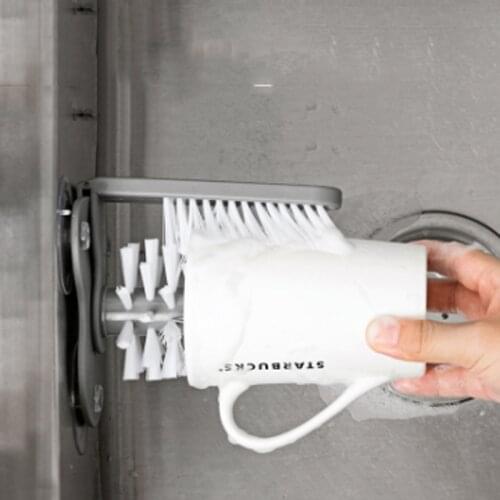 Suction Cup Rotating Washing Brush Self-adhesive Cup Washing Cleaning Brush Durable Bottle Long Handle Cup Brush For Kitchen