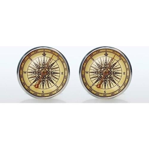 High Quality Vintage Compass French Shirt Cufflinks Fashion Brand Glass Cuff Mens Groom Accessories Sleeve Button Man Woman