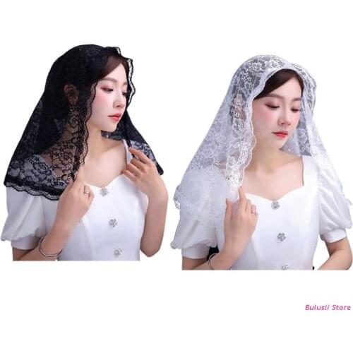 Latin Mass Veil Lace Shawl Mantilla Veil Scarf Floral Shawls and Wraps for Women AXYD