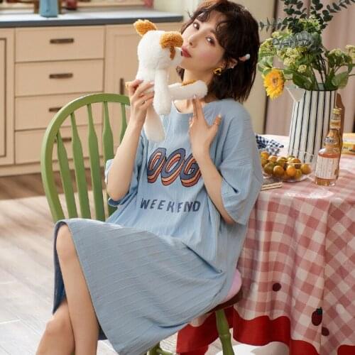 Female Night Dress Plus Size Summer Cotton Cartoon Cute Sleepwear Woman Nightgowns Long Dresses Ladies Nightie Pajamas Homewear