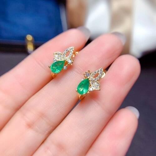 Fashion Sterling Silver Emerald Stud Earrings for Party 4mm*6mm Natural Emerald Earrings 925 Sterling Silver Emerald Jewelry