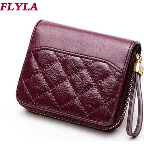 2021New Women Genuine Leather Card Bag Wallet Female Cute Compact Diamond Coin Purse Zipper Ladies Purse