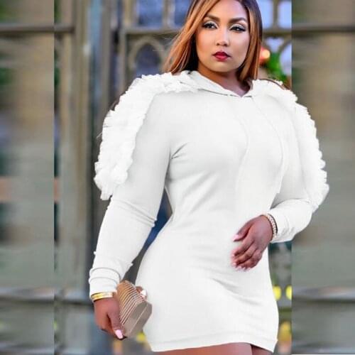 Ladies Elegant Dress Women Plus Size Clothing Mesh Long Sleeve Hoodie Dreses Stretch Casual Mini Dress Wholesale Dropshipping