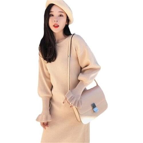 Fashion Sweater dress Women Autumn Winter New style dress with long sleeves knit long sweater dress women