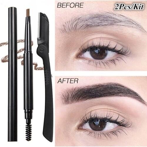 2Pcs/Set Eyebrow with Eyebrow Trimmer Eyes Makeup Eyebrow Pencil Waterproof Long Lasting Ultra Fine Sketch Makeup Tool Set