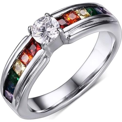 2021 LGBT Fashion Stainless Steel Material Inlaid Zircon Color Simple And Temperament Ring Suitable For Loverss Accessories