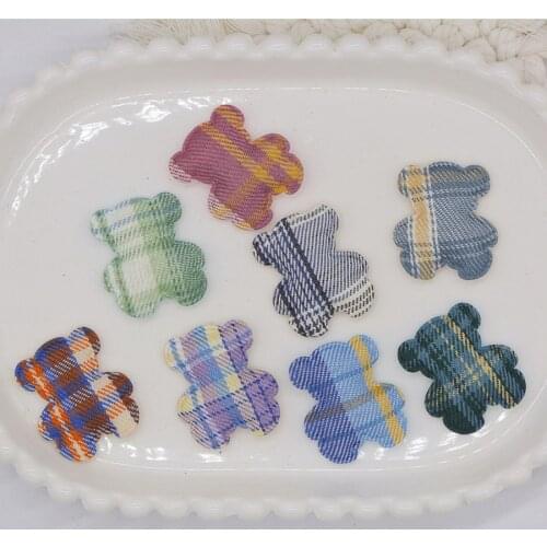 40Pcs/Lot 3*3.5cm Gingham Bear padded Appliques For Craft Clothes Sewing Supplies DIY Hair Clip Accessories