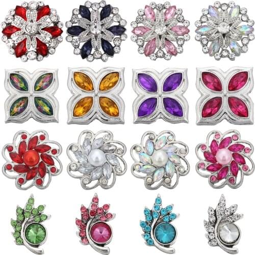 5pcs/lot High Quality Snap Button Jewelry DIY Crystal Rhinestone Flower 18mm 20mm Metal Snap Buttons Fit Snap Bracelet Bangle