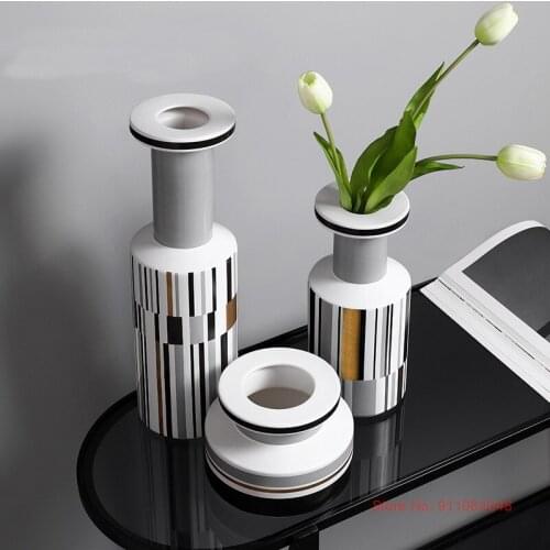 Abstract Geometric Line Art Ceramic Flower Vases Minimalist Decor Home Round Pottery Vase Modern Bar Table Decoration Jardiniere