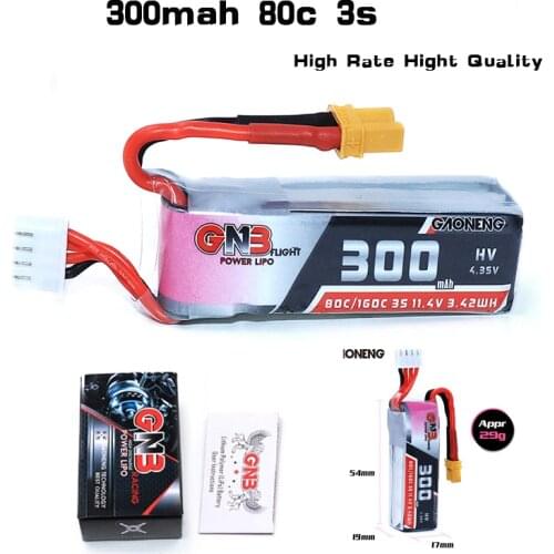 2/5PCS High Rate Gaoneng GNB 11.4V 300mAh 3S 80C Lipo Battery XT30 Plug for URUAV UR85/UR85HD Mobula7 HD Sailfly-X RC Drone Part