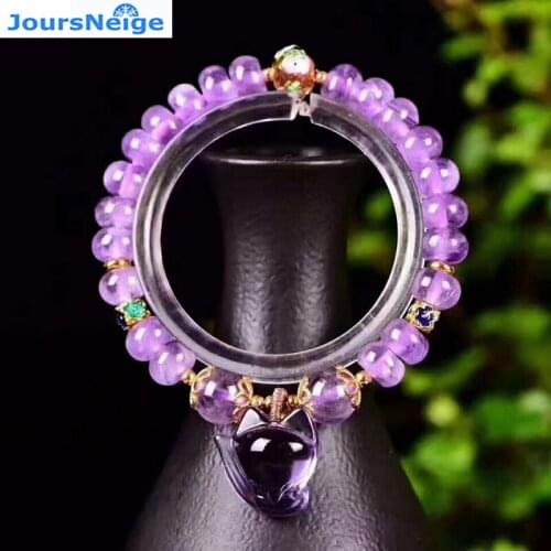 Fine Lavender Purple Natural Crystal Bracelets Fox Pendant Evil Spirits Help Marriage Lucky for Women Girl Gift Bracelet Jewelry