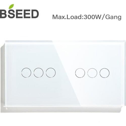 Bseed 6 Gang Luxury Wall Touch Sensor Switch For Home 157mm Light Switch White Black Golden Crystal Class Panel Switch 3 Colors