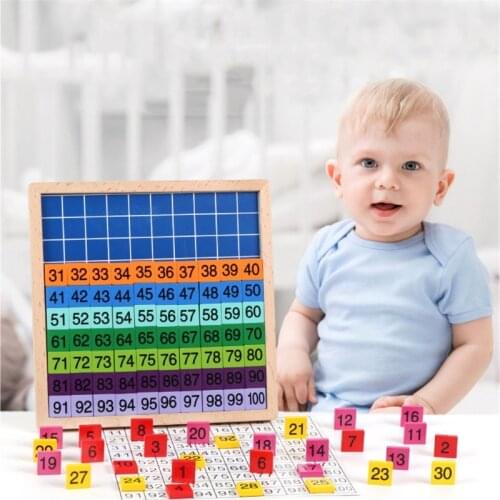 Wooden Math Learning Board Toy, Montessori 1-100 Consecutive Numbers Wooden Hundred Digital Board, Educational Game for Kids