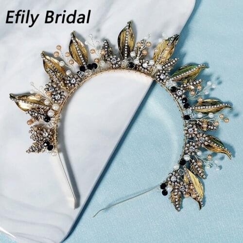 Efily Handmade Leaf Rhinestone Headbands for Women Hairbands Luxury Hair Accessories Party Headpiece Headwear Jewelry Gift