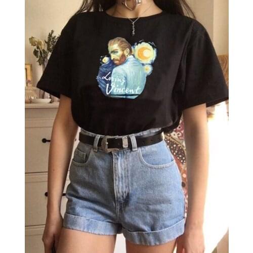 Kuakuayu HJN Loving Vincent Movie T-shirt Van Gogh Turn Around Art Unisex Women T-shirt Cotton Harajuku Hipster