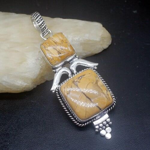 Gemstonefactory Jewelry Big Promotion 925 Silver Natural Handmade Ocean Jasper Women Ladies Gifts Necklace Pendant 0571