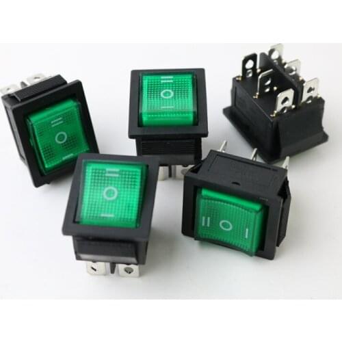 KCD4 Green 15A 250VAC/20A 125VAC locking Red Button Light Rocker Switch 6 Pin ON-OFF-ON Rocker Power Switch Self locking