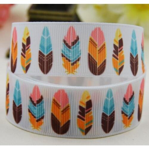 7/8'' 22mm,1" 25mm,1-1/2" 38mm,3" 75mm feather Printed grosgrain ribbon party decoration 10 Yards X-02450