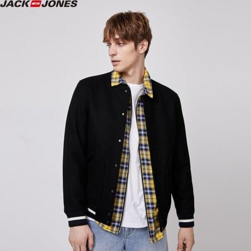 JackJones Mens Short Regular fit Woolen Knitted Rib Baseball Collar Fashion Jacket Male|219427512