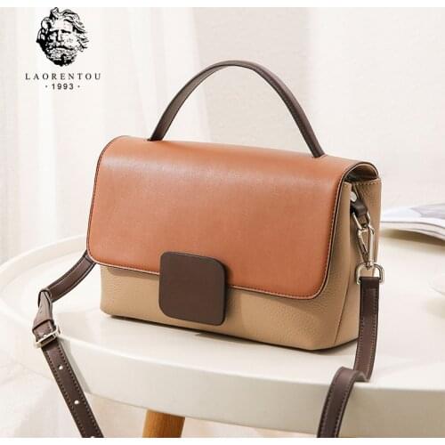 LAORENTOU Womens Soft Leather Cowhide Bucket Bag Portable Shoulder Bag Ladies Casual Messenger Buckle Small Bag