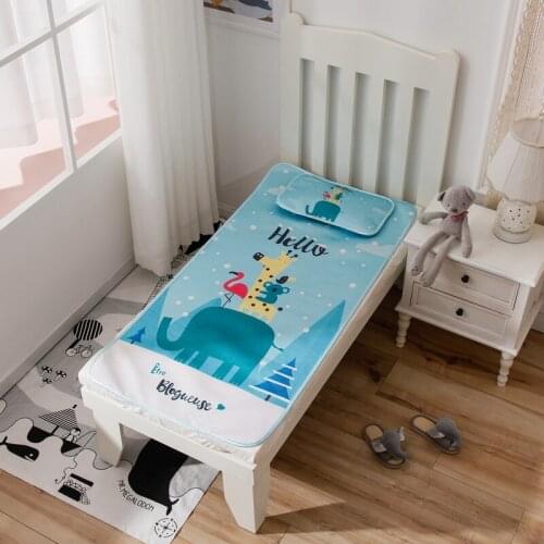 Summer Child Bed Mat+Pillow Viscose Fiber Cool Bed Cover Sheet Cartoon Blue Elephant Deer Pink Girl Boy Home Textile 2pc/Set