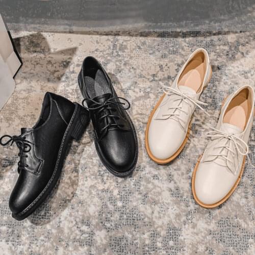 Womens Flats Loafers PU Leather Round Toe Ladies Solft Shoe Lace Up Non Slip Female Breathable Casual Footwear 2021 New Autumn