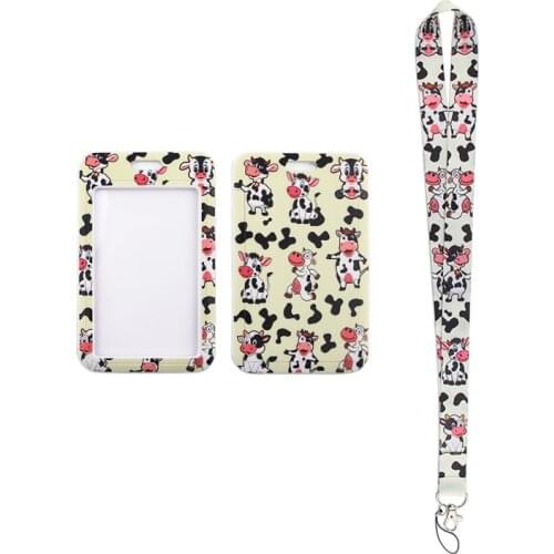 MD435 DMLSKY Cartoon Cow Necklack Lanyard Key Gym Strap Multifunction Phone Decoration With Card Holder Cover